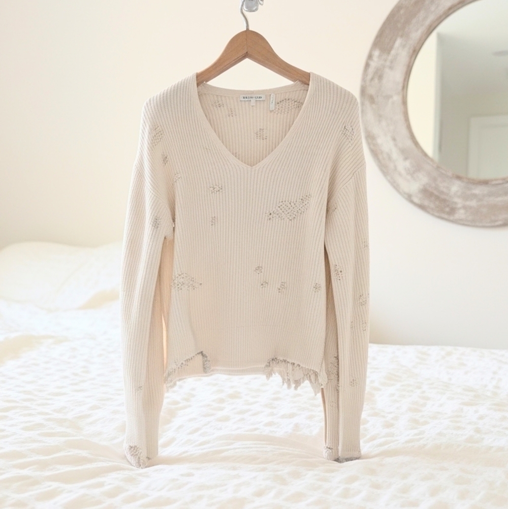 Helmut Lang Distressed V Neck Sweater Small